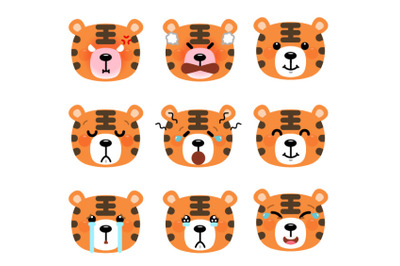 Set of cute cartoon tiger emoji set 3