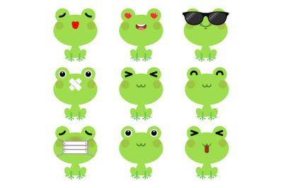 Set of cute cartoon frog emoji set 1