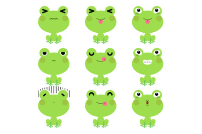 Set of cute cartoon frog emoji set 2
