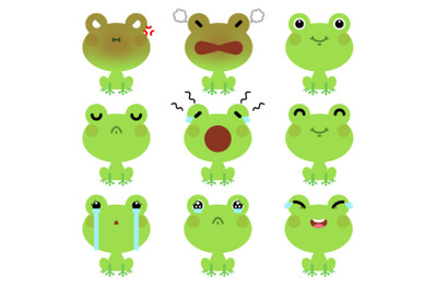 Set of cute cartoon frog emoji set 3