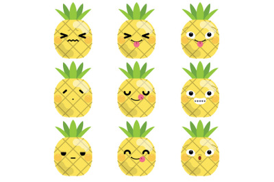 Set of cute cartoon pineapple emoji set 3