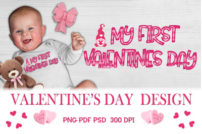 Pink Valentine Gnome PNG. Valentines Day Sublimation.