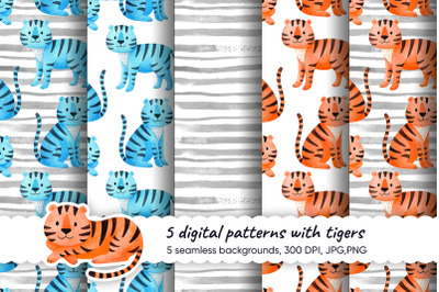Tigers  Watercolor seamless pattern