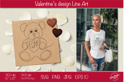 Teddy Bear outline SVG, Line Art SVG illustration, Valentines