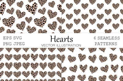 Leopard hearts seamless pattern. Hearts leopard spots SVG