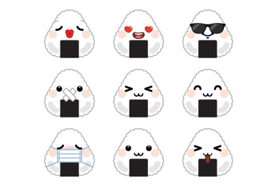 Set of cute cartoon onigiri emoji set 1