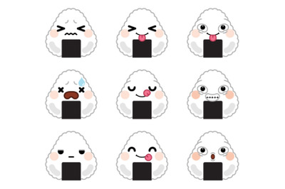 Set of cute cartoon onigiri emoji set 3