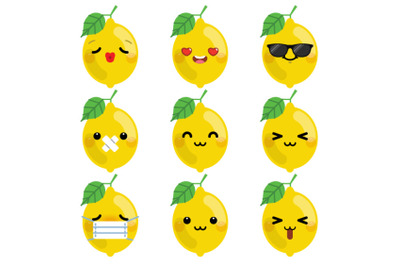 Set of cute cartoon lemon emoji set 1