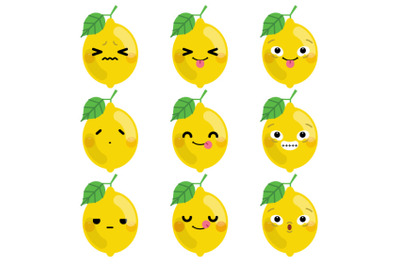 Set of cute cartoon lemon emoji set 2
