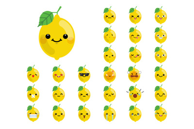 Set of cute cartoon lemon emoji