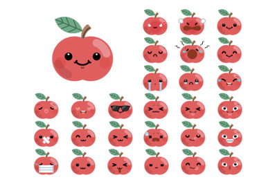 Set of cute cartoon apple emoji