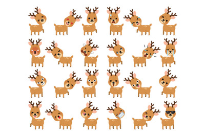 Set of expression of emotions of funny reindeer for Christmas deco