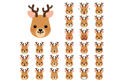 Set of cute cartoon reindeer emoji