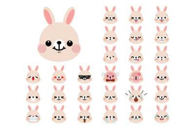 Set of cute cartoon rabbit emoji