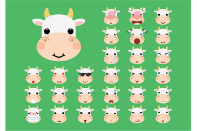 Set of cute cartoon cow emoji