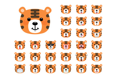 Set of cute cartoon tiger emoji