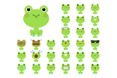 Set of cute cartoon frog emoji