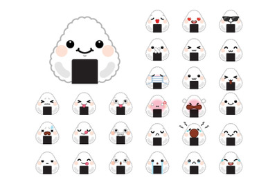 Set of cute cartoon onigiri emoji