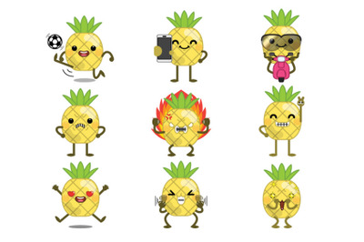 Set of cute cartoon pineapple set A