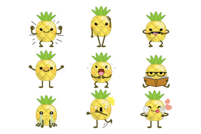 Set of cute cartoon pineapple set B