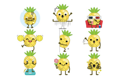Set of cute cartoon pineapple set C