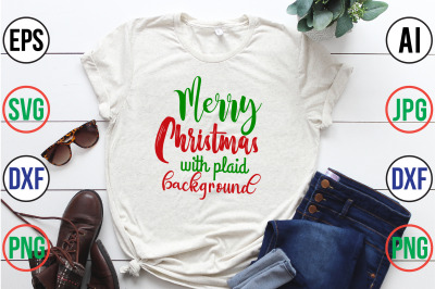 Merry Christmas with plaid background SVG