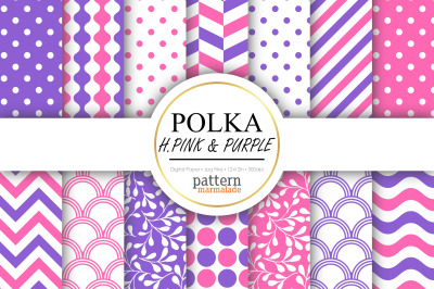 Polka Hot Pink And Purple Digital Paper - S1214