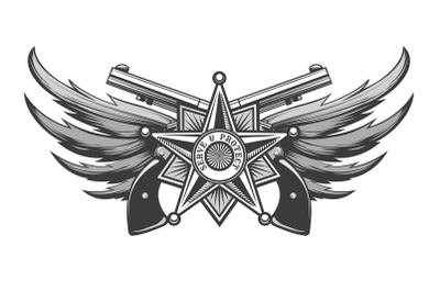 Police Emblem with Badge Guns and Wings