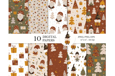 Christmas gnome digital paper pack