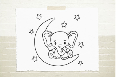 Cute Elephant with Moon Svg Cut File