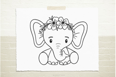 Cute Elephant with Flowers Svg Cut File