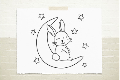 Cute Bunny with Moon Svg Cut File