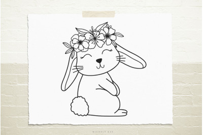 Cute Bunny with Flowers Svg Cut File