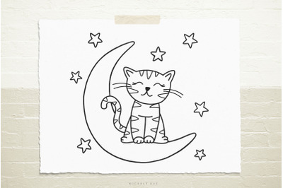 Cute Cat with Moon Svg Cut File