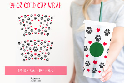Dog Paw Print With Heart For Cold Cup SVG Without hole