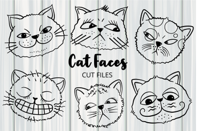 Hand Drawn Cute Doodle Vector Cat Faces