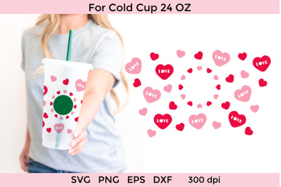 Hearts Starbucks Venti Cold Cup 24 OZ SVG. 24 Cup Wrap SVG