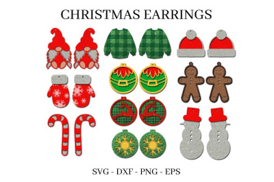 Christmas Earrings SVG Bundle | Faux Leather Earrings Templates