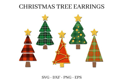 Christmas Tree Earrings SVG Bundle | Faux Leather Templates