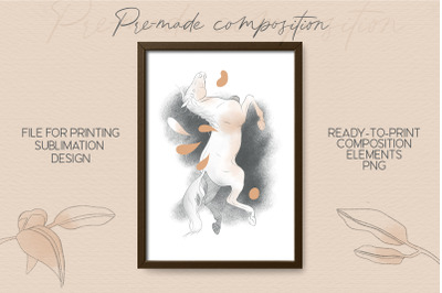 Horse Abstract Sketch Composition PNG. Sublimation Design.