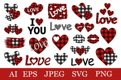 Valentine Sublimation Bundle. Heart Buffalo plaid. Heart SVG