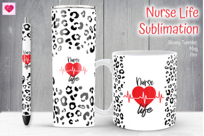 Nurse Tumbler Sublimation. Nurse Life Mug And Pen Design PNG