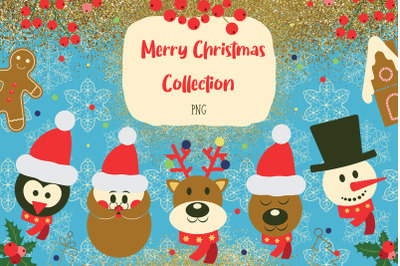 Merry Christmas Bundle Sublimation. Christmas Gold Glitter Elements PN