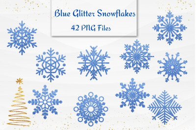 42 Blue Glitter Snowflakes Collection