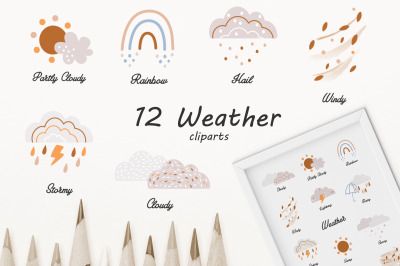 Weather poster in boho style Nursery wall dcor Weather clipart