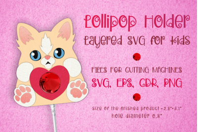 Cat Lollipop Holder - Valentines Template SVG