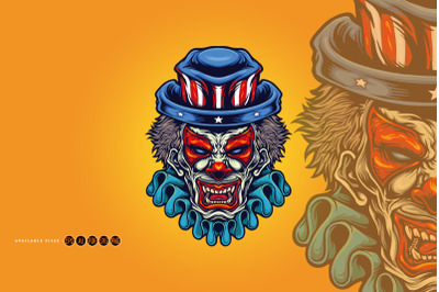 Spooky Clown With American Flag Hat Illustrations