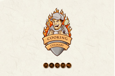 Cooking man Chef Smile Illustrations with ribbon