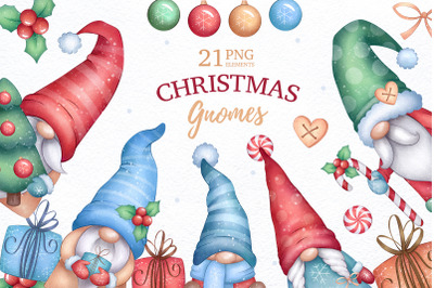 Christmas Nordic Gnomes, Watercolor Clipart