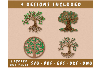 Tree Of Life 3D SVG Bundle, 4 Designs, Family Tree Laser SVG